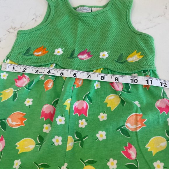 Basic Editions Green Sleeveless Romper Embroidered Flowers Size 3T - Picture 12 of 13